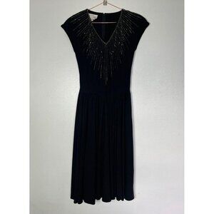 Vintage Ricki Lang Nuit Womens V-Neck Beaded Sequin Bodice Dress Black Sz 8
